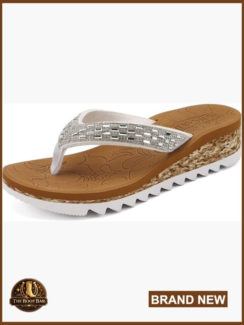 Rhinestone Wedge Flip Flops with Arch Support Cushion Sole